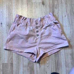 Arizona Jean Co Pink Paperbag Waist Button Fly Denim Shorts Womens Size 13